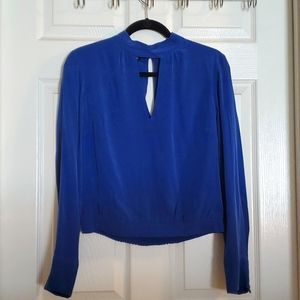 Bebe Long Sleeve Blue Silk Shirt in Medium